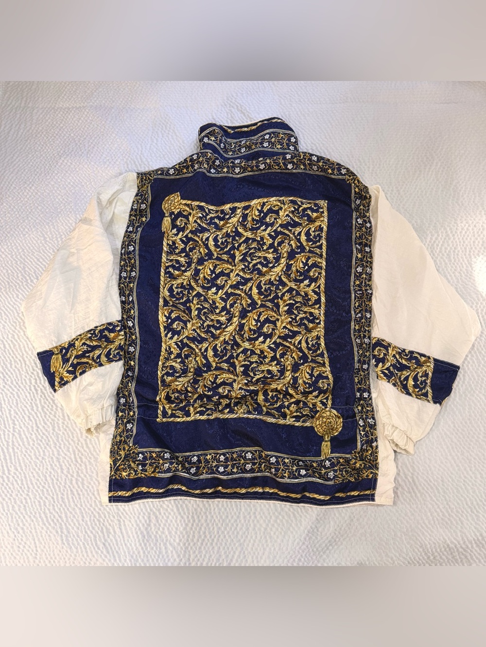 Vintage 80s 90s Nuggets Ornate Gold Blue Baroque Style Windbreaker Jacket Medium - Picture 2 of 5